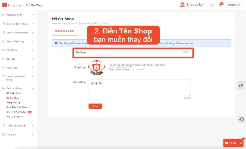 Hướng dẫn từng bước để thay đổi tên Shop trên Shopee